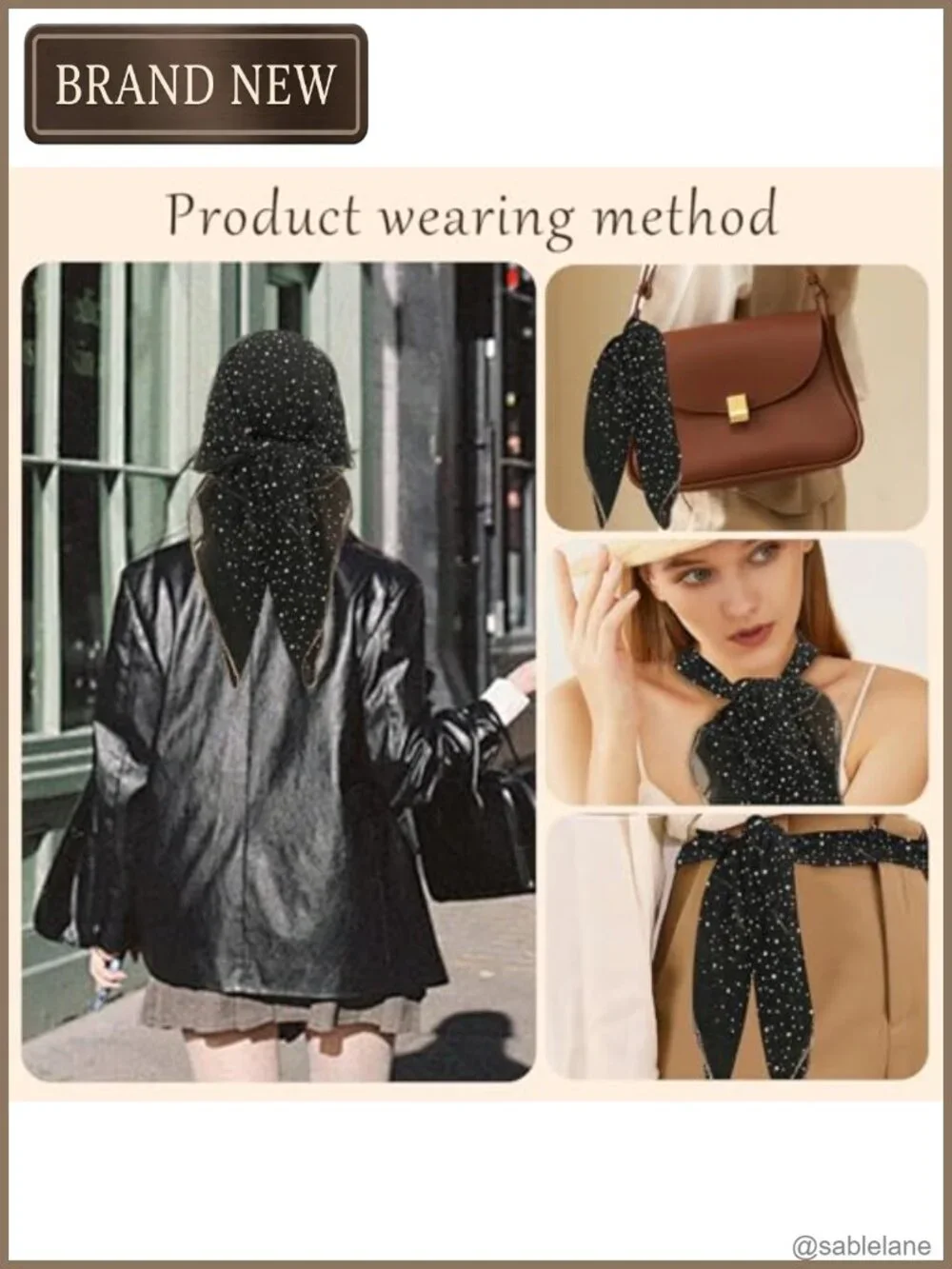 Large Square Head Scarf for Women 90s Style Bandana Shawl Wrap Rhinestone